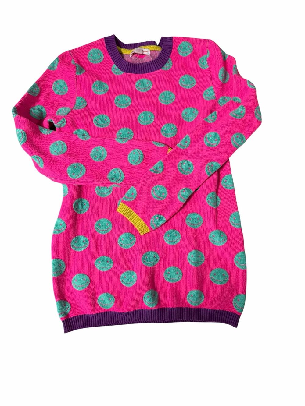 Little Miss Matched Pink Smiley Face Knit Sweater Girls Size 10 Cotton Blend